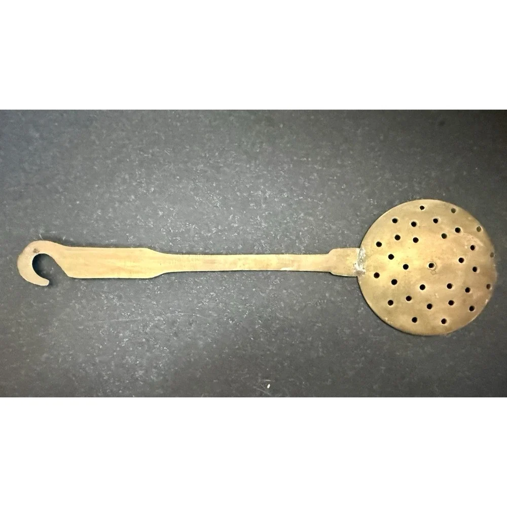 Antique Hand Forged Brass Serving Spoon Skimmer Strainer Utensils Set of 2